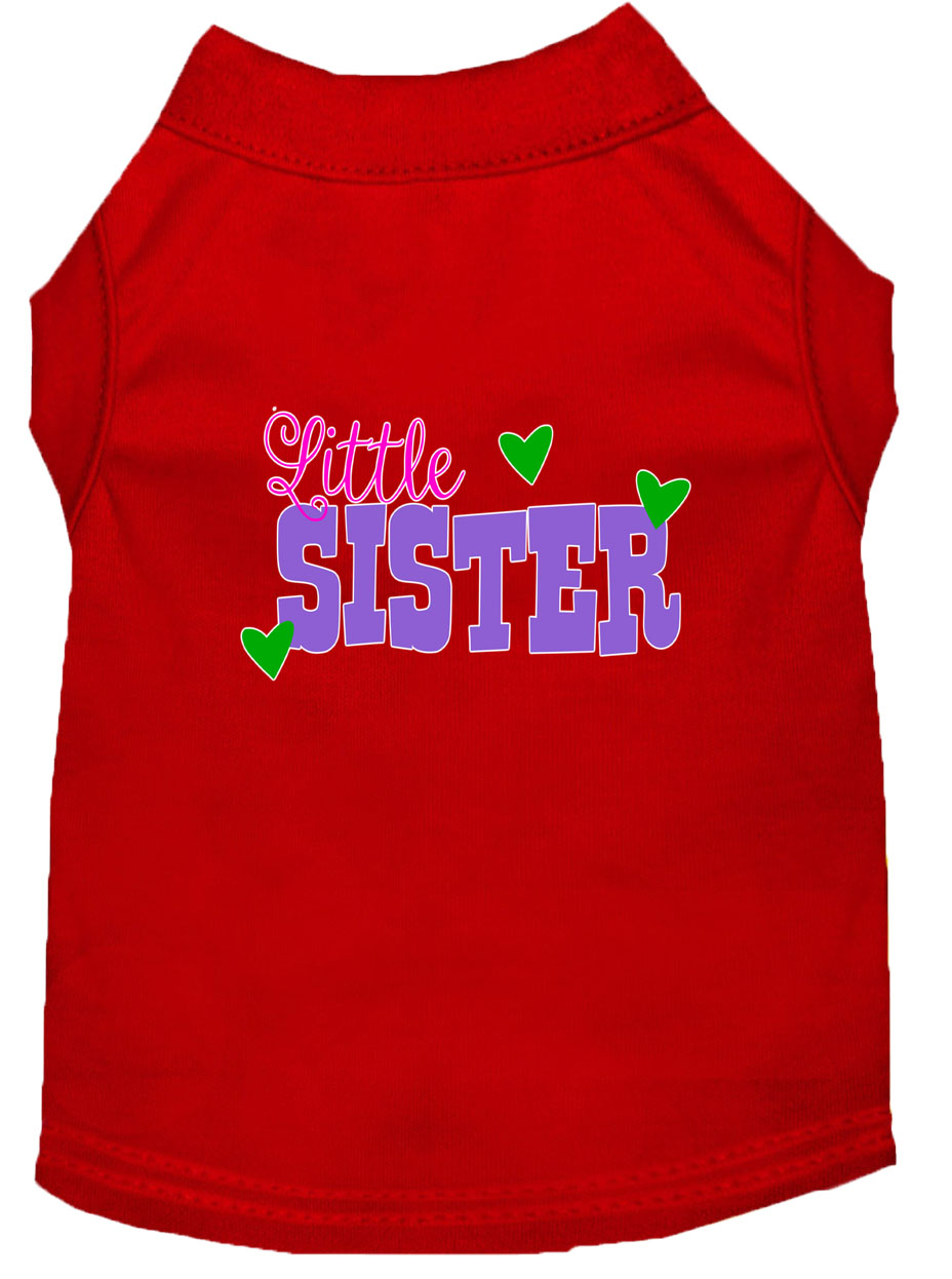Little Sister Screen Print Dog Shirt Red Lg